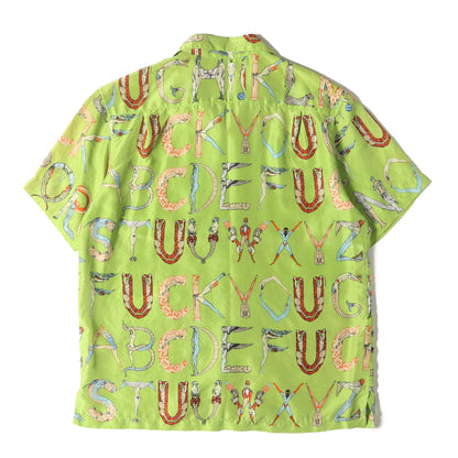 アルファベット柄 オープンカラー シルク 半袖シャツ(Alphabet Silk Shirt)