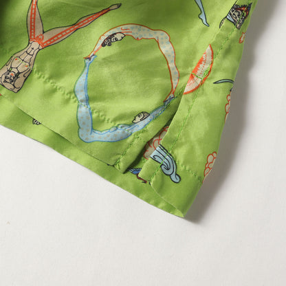 アルファベット柄 オープンカラー シルク 半袖シャツ(Alphabet Silk Shirt)