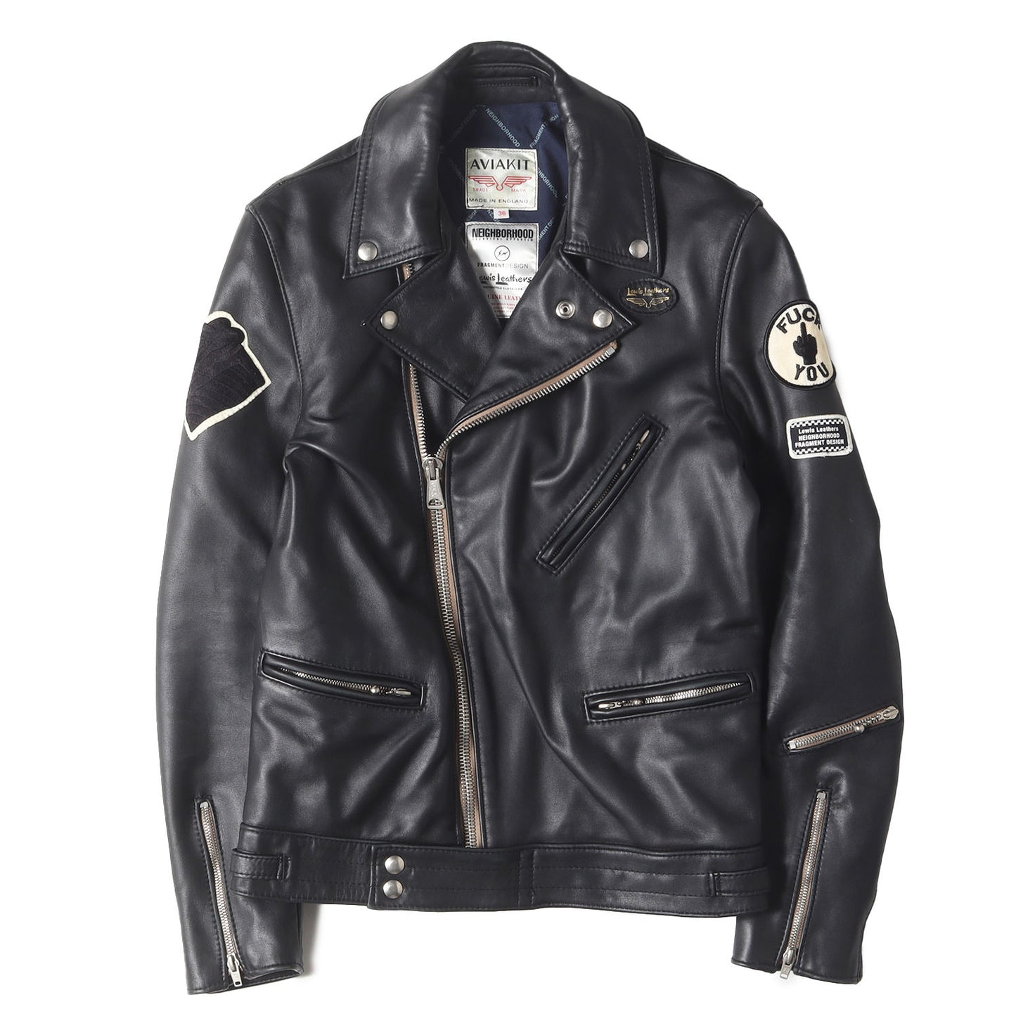 初売り限定 ×Lewis Leathers ×fragment design サイクロン レザー ダブル ライダースジャケット(NHFR.CYCLONE RIGID LL-JKT)