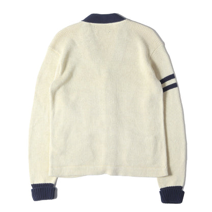 [人気モデル] 90s ウイングフット ワッペン付き リネン/コットン ニット レタード カーディガン