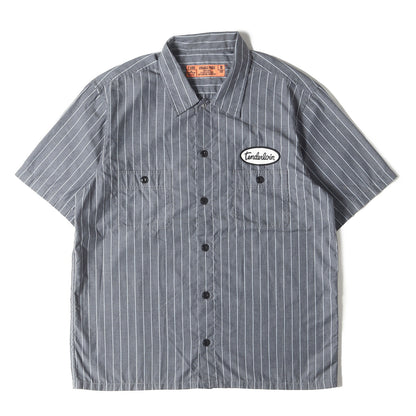 00s ワッペン付き ストライプ ワーク 半袖シャツ