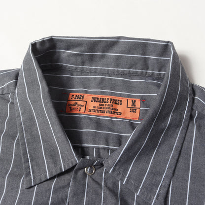 00s ワッペン付き ストライプ ワーク 半袖シャツ