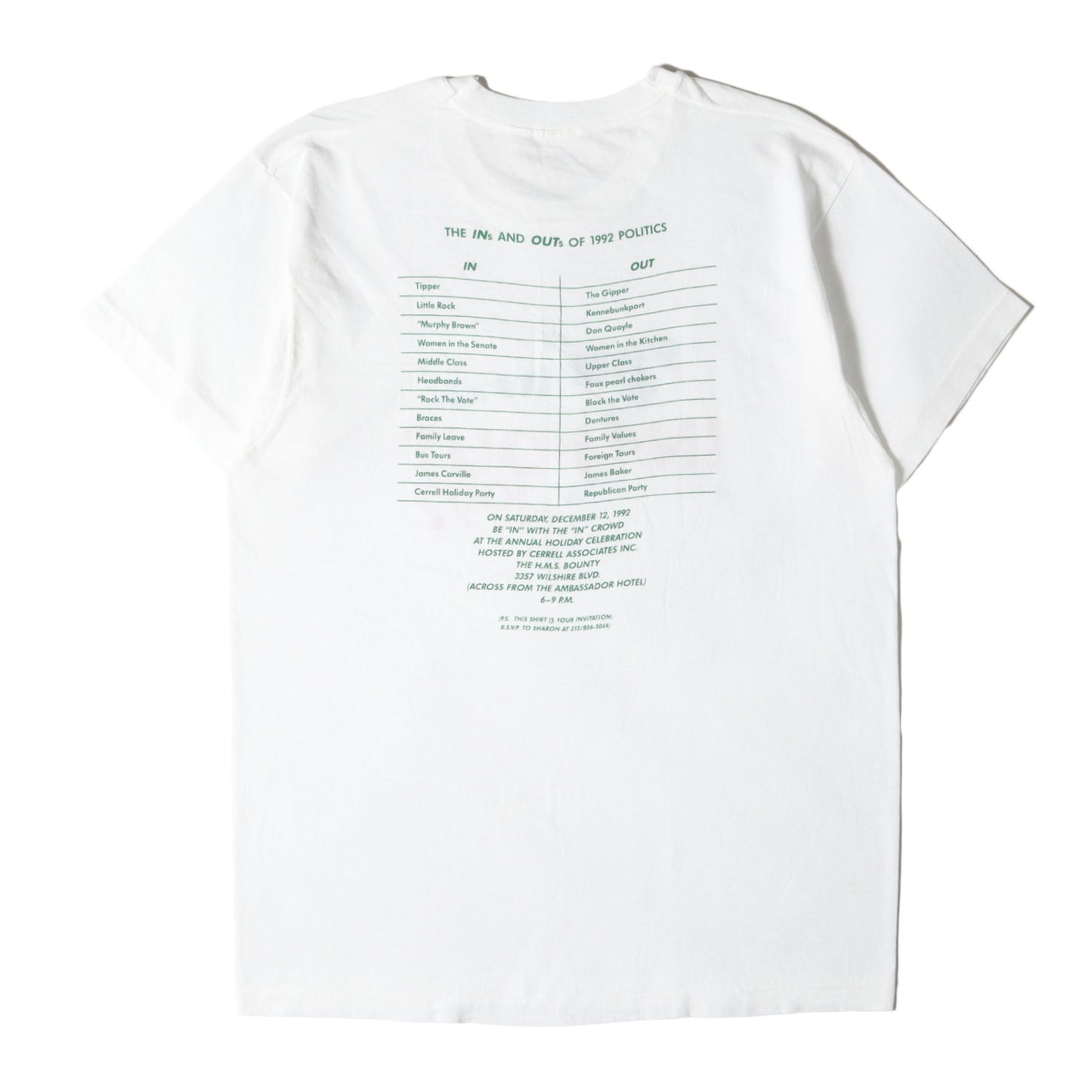 90s IN-N-OUT of 1992 両面プリント Tシャツ