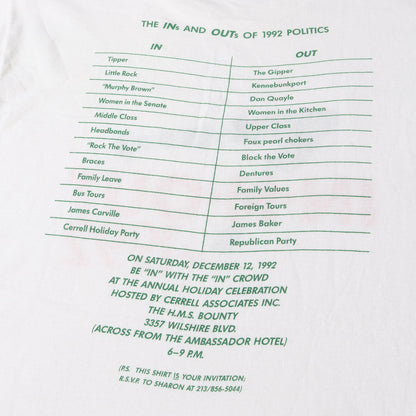 90s IN-N-OUT of 1992 両面プリント Tシャツ