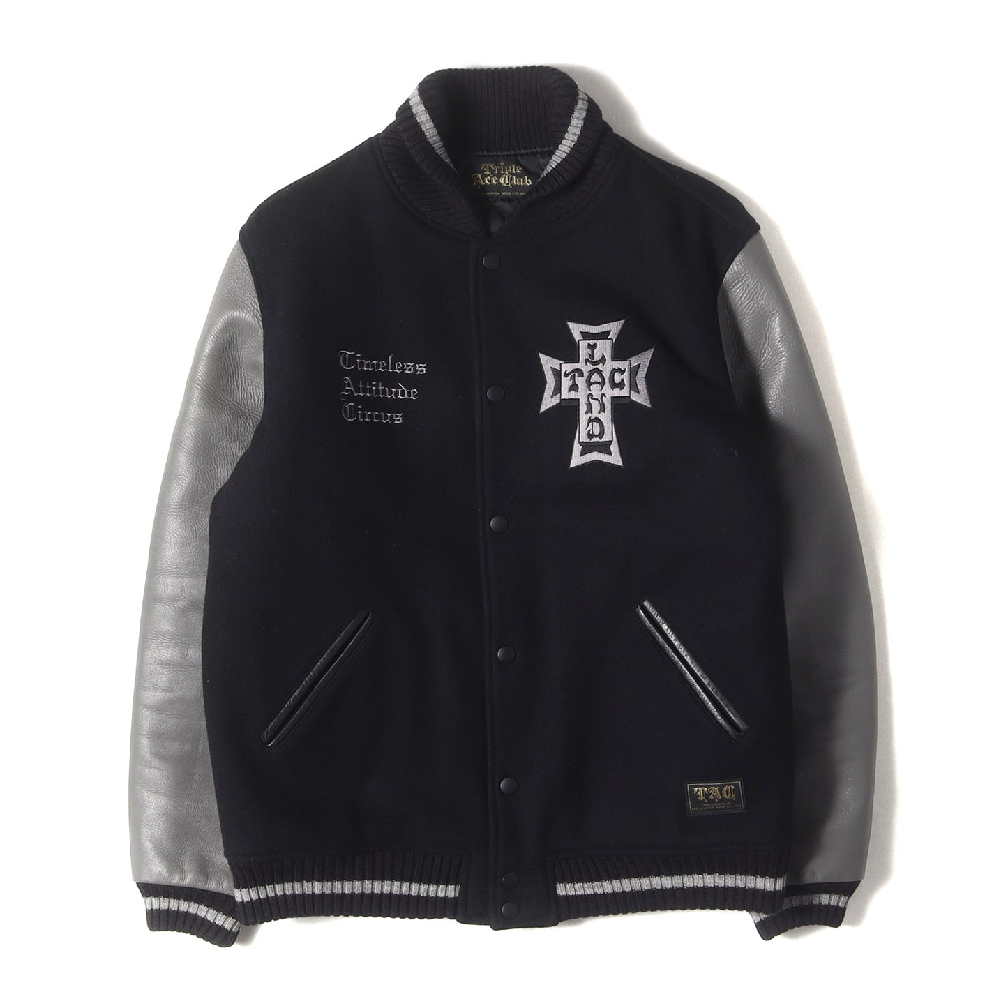 クロスロゴ 袖レザー メルトン スタジャン