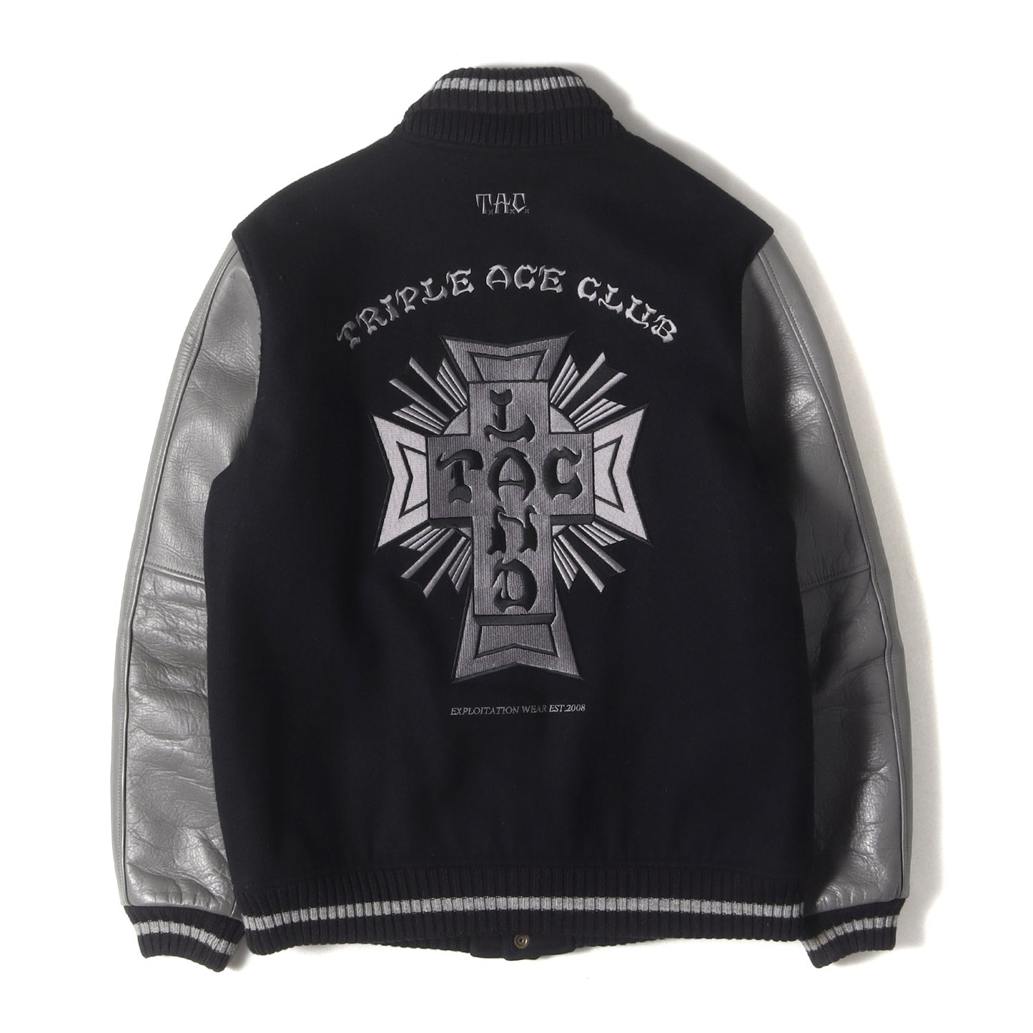 クロスロゴ 袖レザー メルトン スタジャン