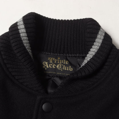 クロスロゴ 袖レザー メルトン スタジャン