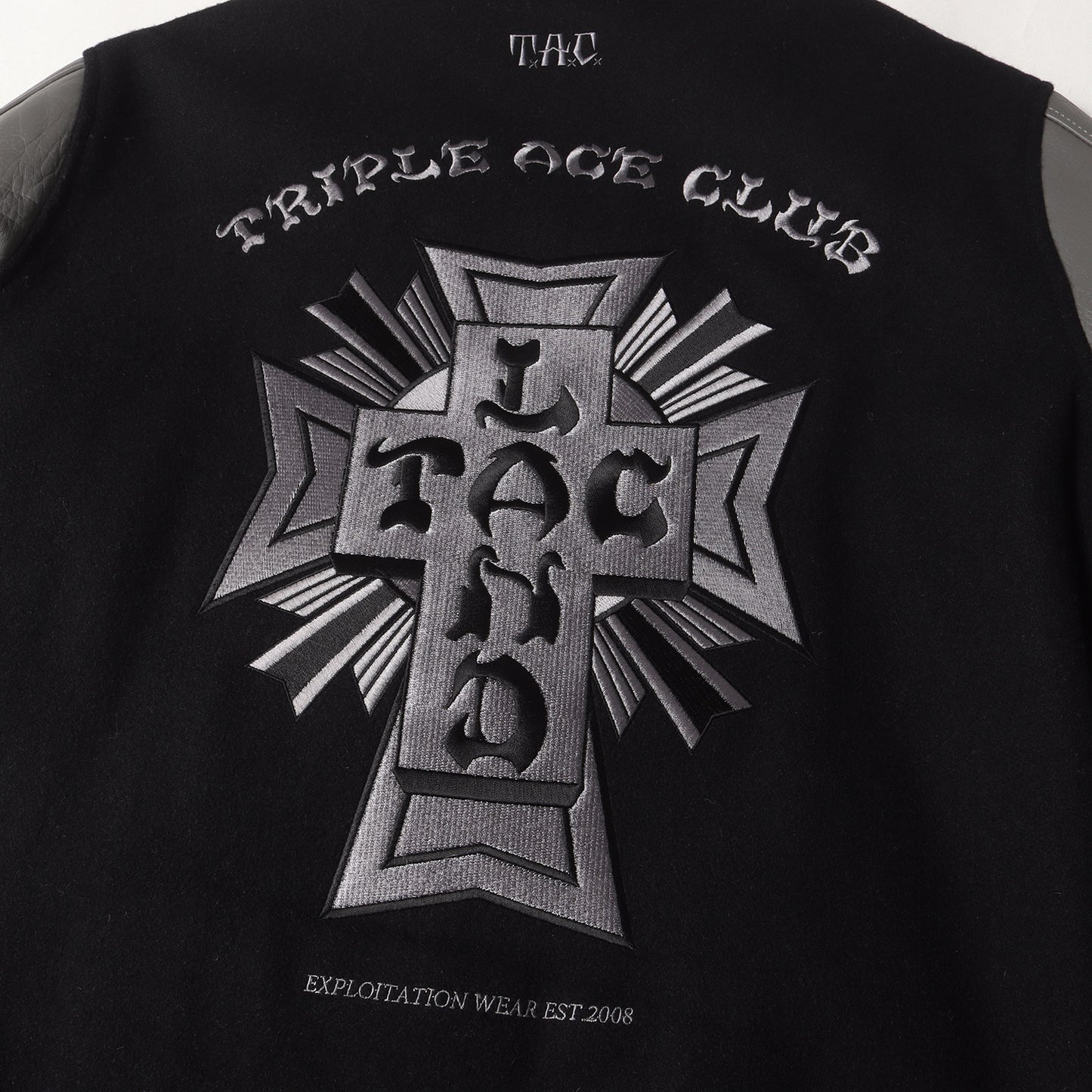 クロスロゴ 袖レザー メルトン スタジャン