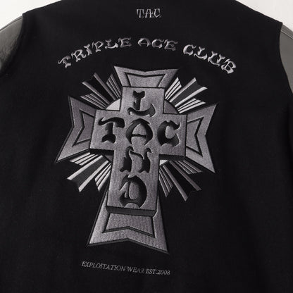 クロスロゴ 袖レザー メルトン スタジャン