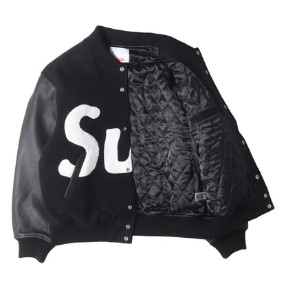 24SS ビッグロゴ 袖レザー メルトン バーシティジャケット / スタジャン(Big Logo Chenille Varsity Jacket)