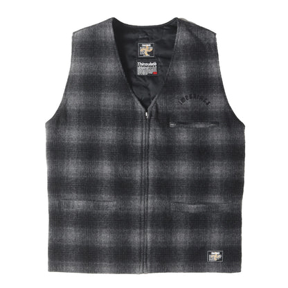 オンブレチェック 裏地キルティング ウール ベスト