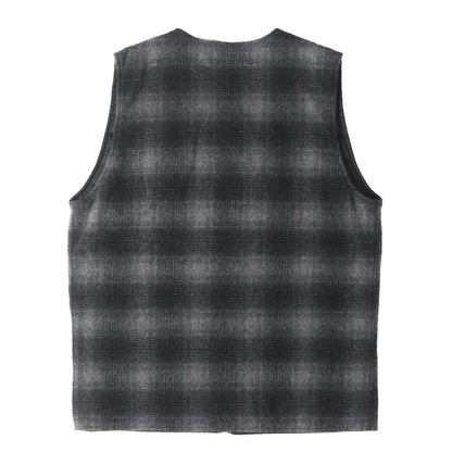 オンブレチェック 裏地キルティング ウール ベスト