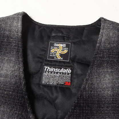 オンブレチェック 裏地キルティング ウール ベスト