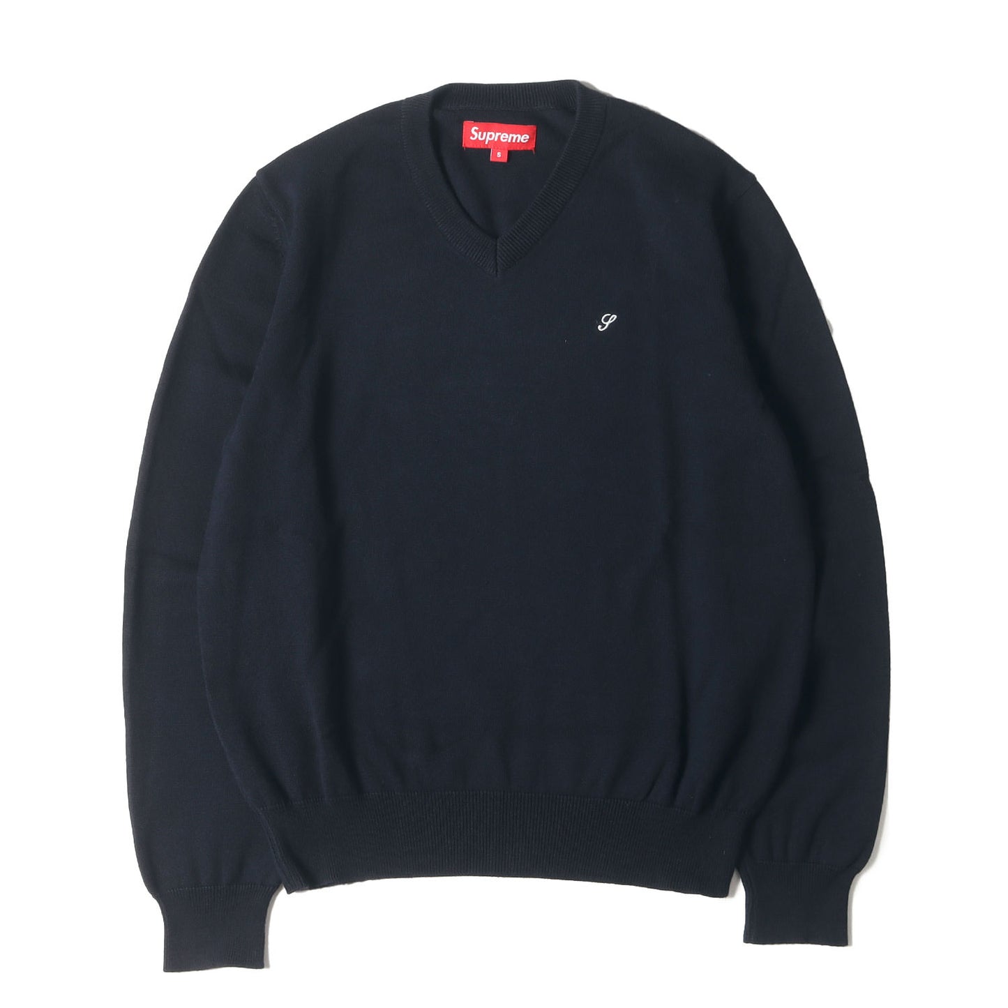 ワンポイント刺繍 Vネック コットンニット セーター(V-Neck Sweater)