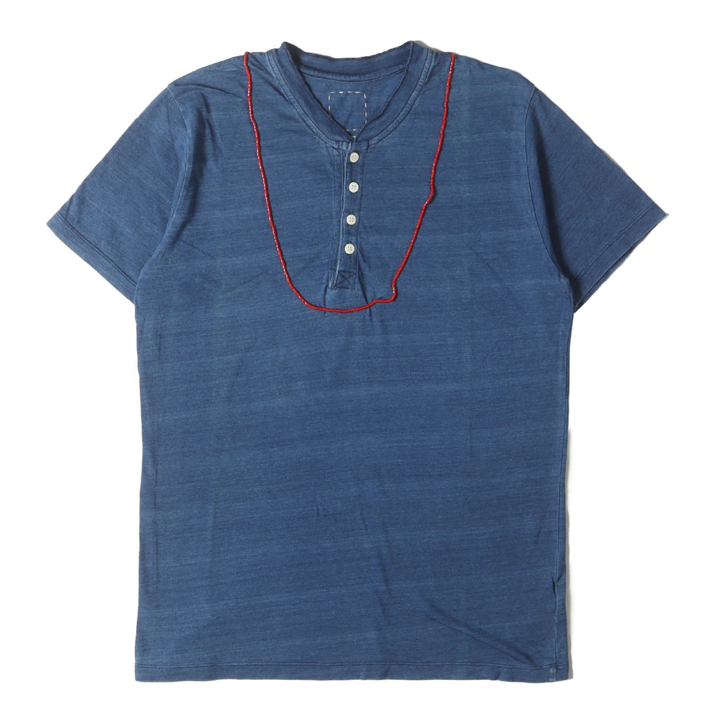 ビーズ付き インディゴ ヘンリーネック Tシャツ(INDIGO BEADS TEE HENLEY S/S)