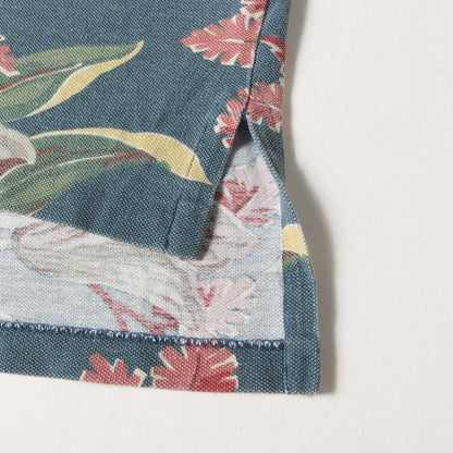 [ポニーなし] 90s 総柄 フラワー 鹿の子 ポロシャツ USA製 / 花柄 ボタニカル ハイビスカス