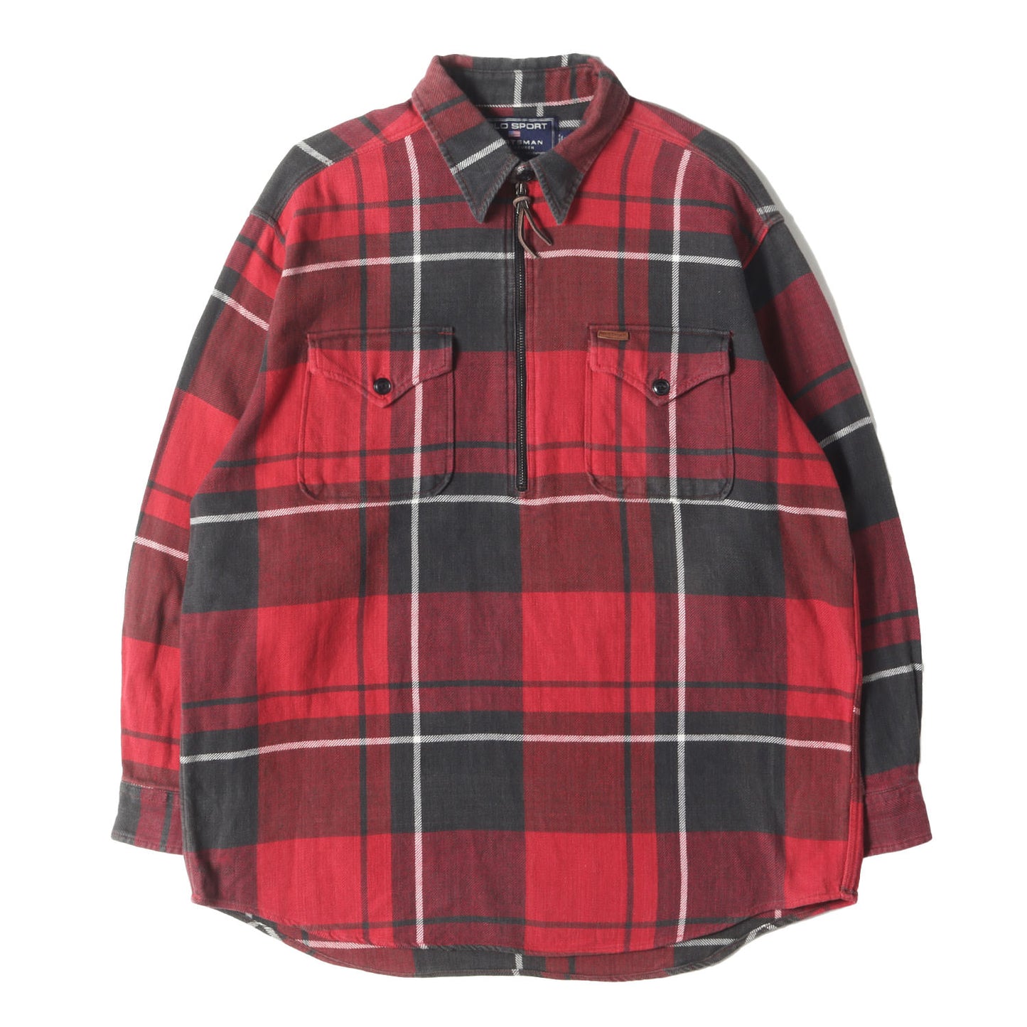 90s POLO SPORT ヘビー チェックネル ハーフジップ シャツ