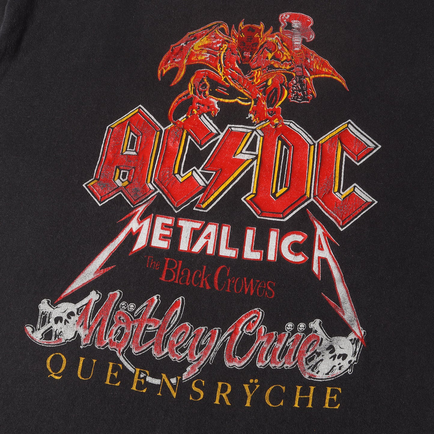 90s Metallica AC/DC Motley Crue The Black Crowes Queensryche MONSTERS OF ROCK TOUR 1991 Tシャツ