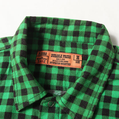 00s ロゴ刺繍 プリントチェック フランネル 半袖シャツ