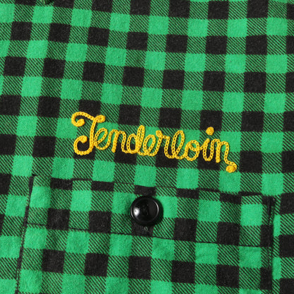 00s ロゴ刺繍 プリントチェック フランネル 半袖シャツ