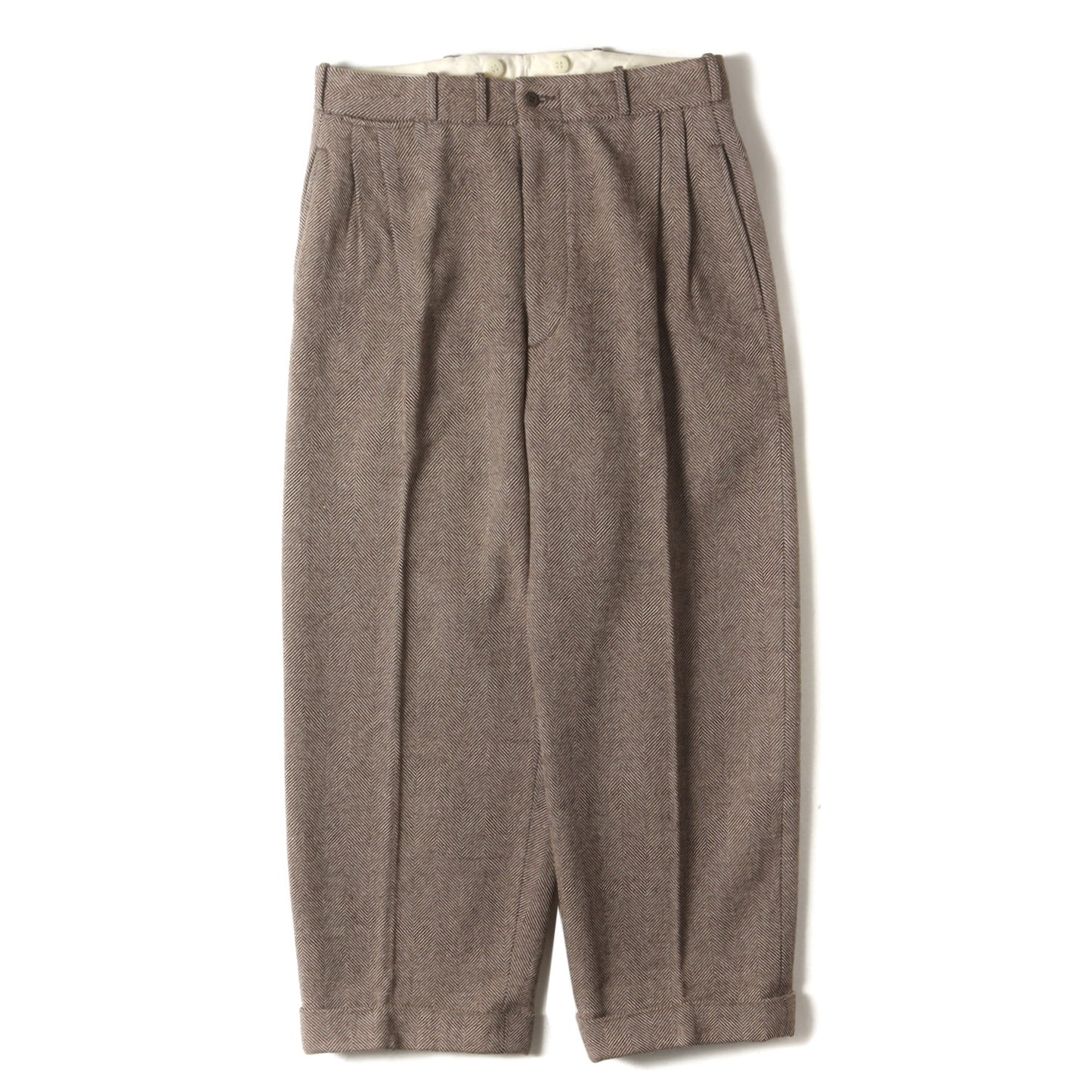 2タック ヘリンボーン ツイード ウール トラウザーズパンツ