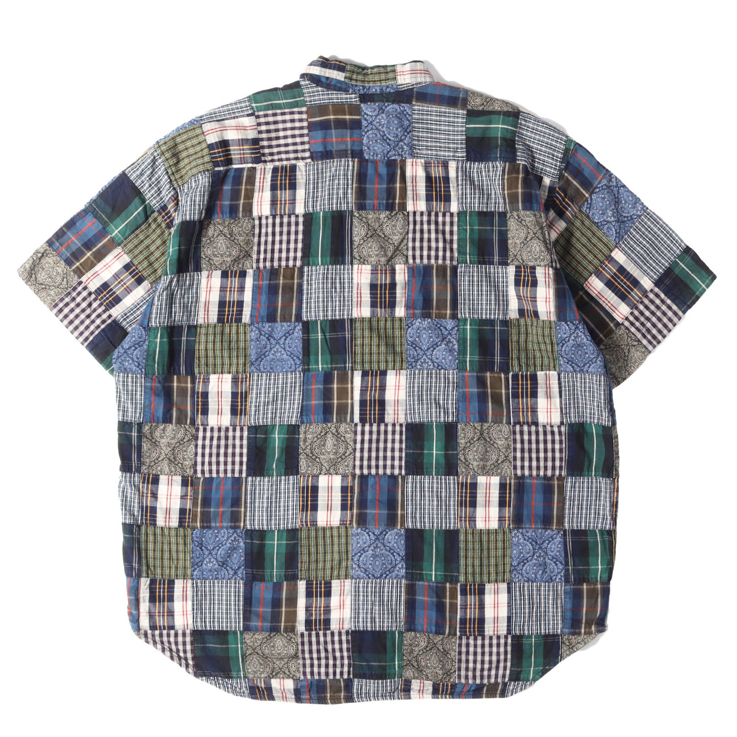 [紺タグ OLD GAP] 00s チェック ペイズリー パッチワーク 半袖 ボタンシャツ