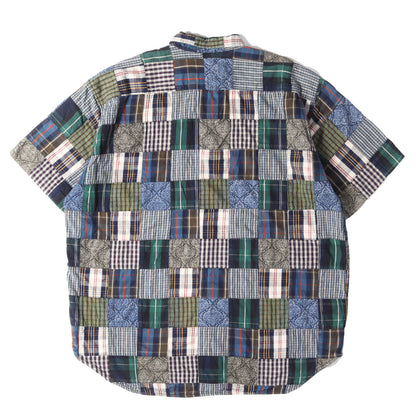 [紺タグ OLD GAP] 00s チェック ペイズリー パッチワーク 半袖 ボタンシャツ