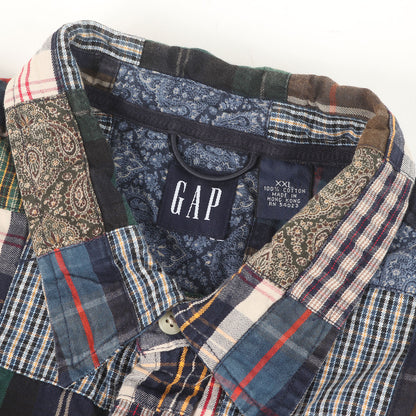 [紺タグ OLD GAP] 00s チェック ペイズリー パッチワーク 半袖 ボタンシャツ