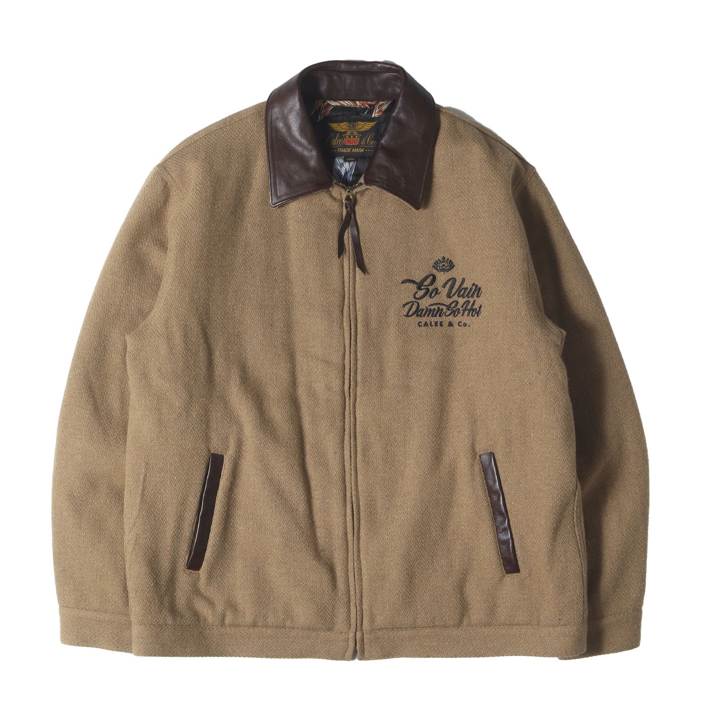 襟レザー 裏地総柄 ウール スイングトップ ジャケット