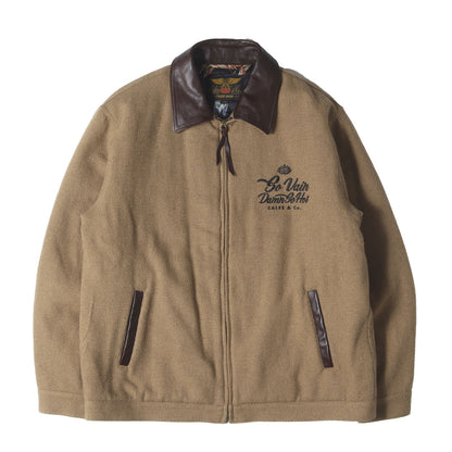 襟レザー 裏地総柄 ウール スイングトップ ジャケット