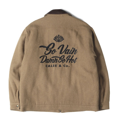 襟レザー 裏地総柄 ウール スイングトップ ジャケット