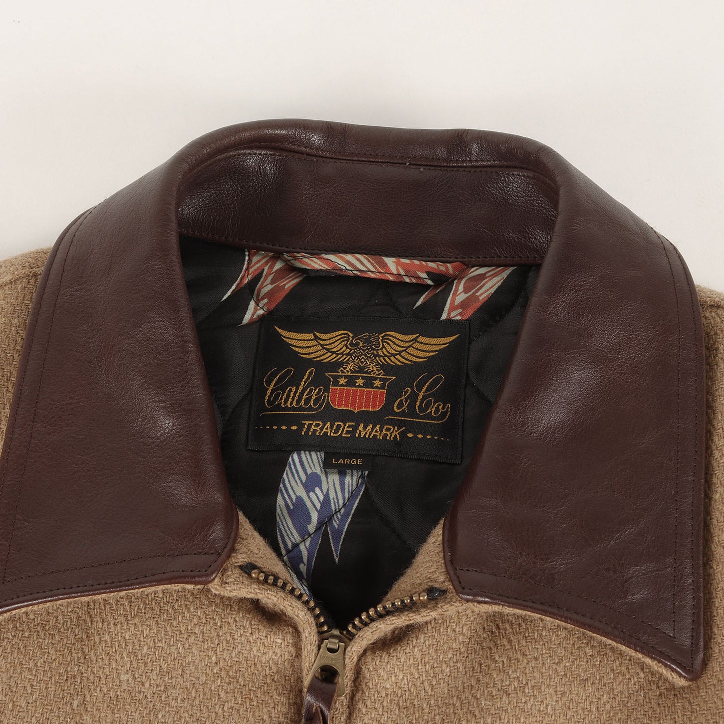 襟レザー 裏地総柄 ウール スイングトップ ジャケット