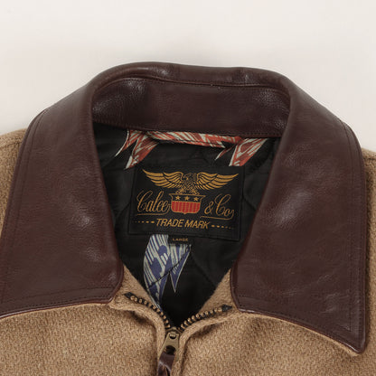 襟レザー 裏地総柄 ウール スイングトップ ジャケット