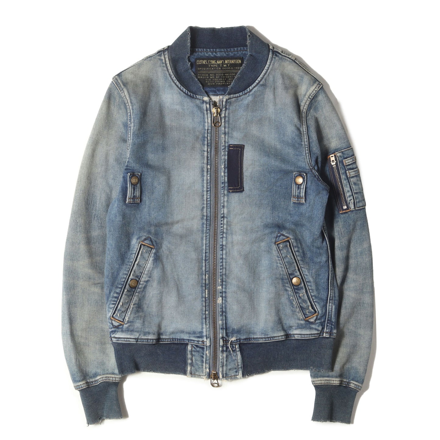 20AW ヴィンテージ加工 デニムスウェット MA-1 ジャケット(SWEATLIKE-STRETCH DENIM TYPE-MA-1 FLIGHT JACKET)