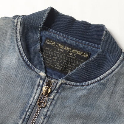 20AW ヴィンテージ加工 デニムスウェット MA-1 ジャケット(SWEATLIKE-STRETCH DENIM TYPE-MA-1 FLIGHT JACKET)