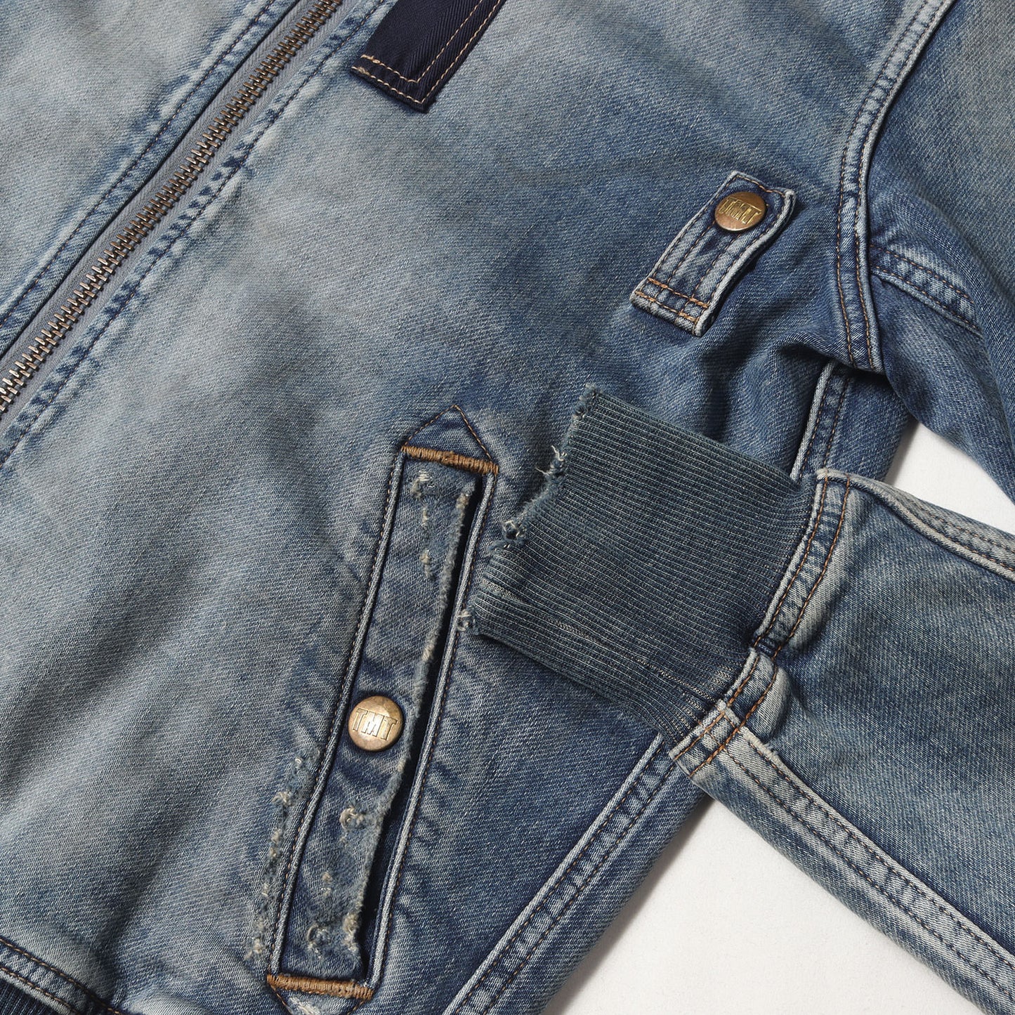 20AW ヴィンテージ加工 デニムスウェット MA-1 ジャケット(SWEATLIKE-STRETCH DENIM TYPE-MA-1 FLIGHT JACKET)