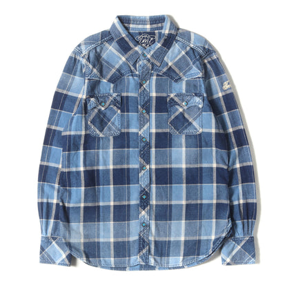 ヴィンテージ加工 インディゴチェック ウエスタン ネルシャツ