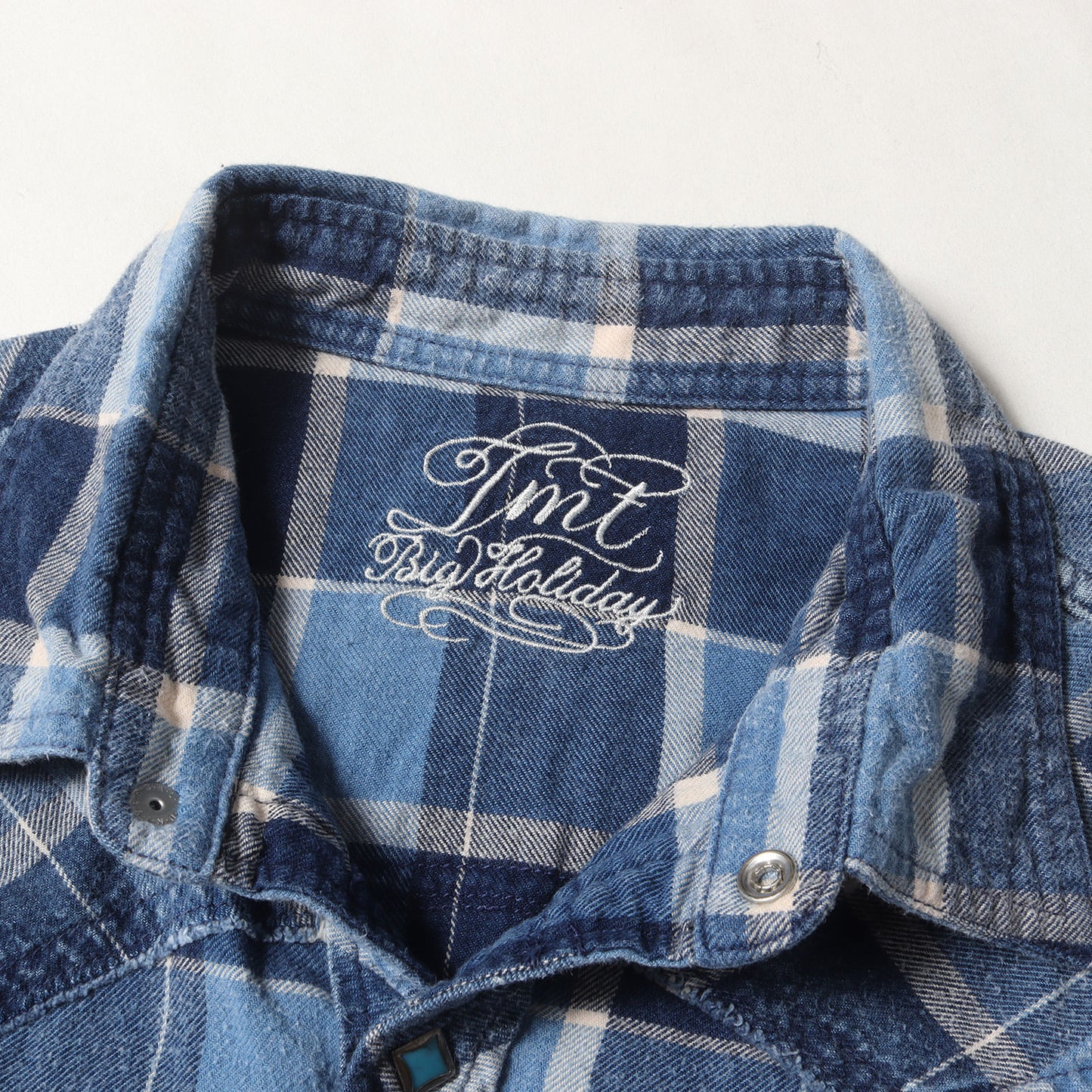 ヴィンテージ加工 インディゴチェック ウエスタン ネルシャツ
