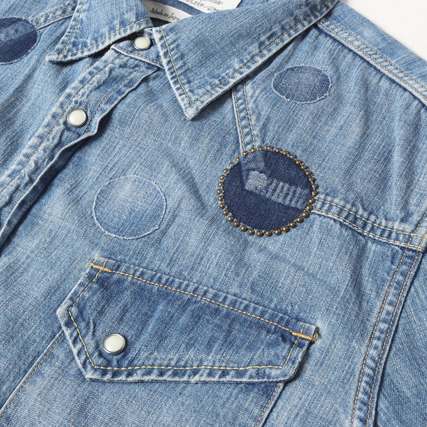 スタッズ パッチワーク デニム ウエスタシャツ