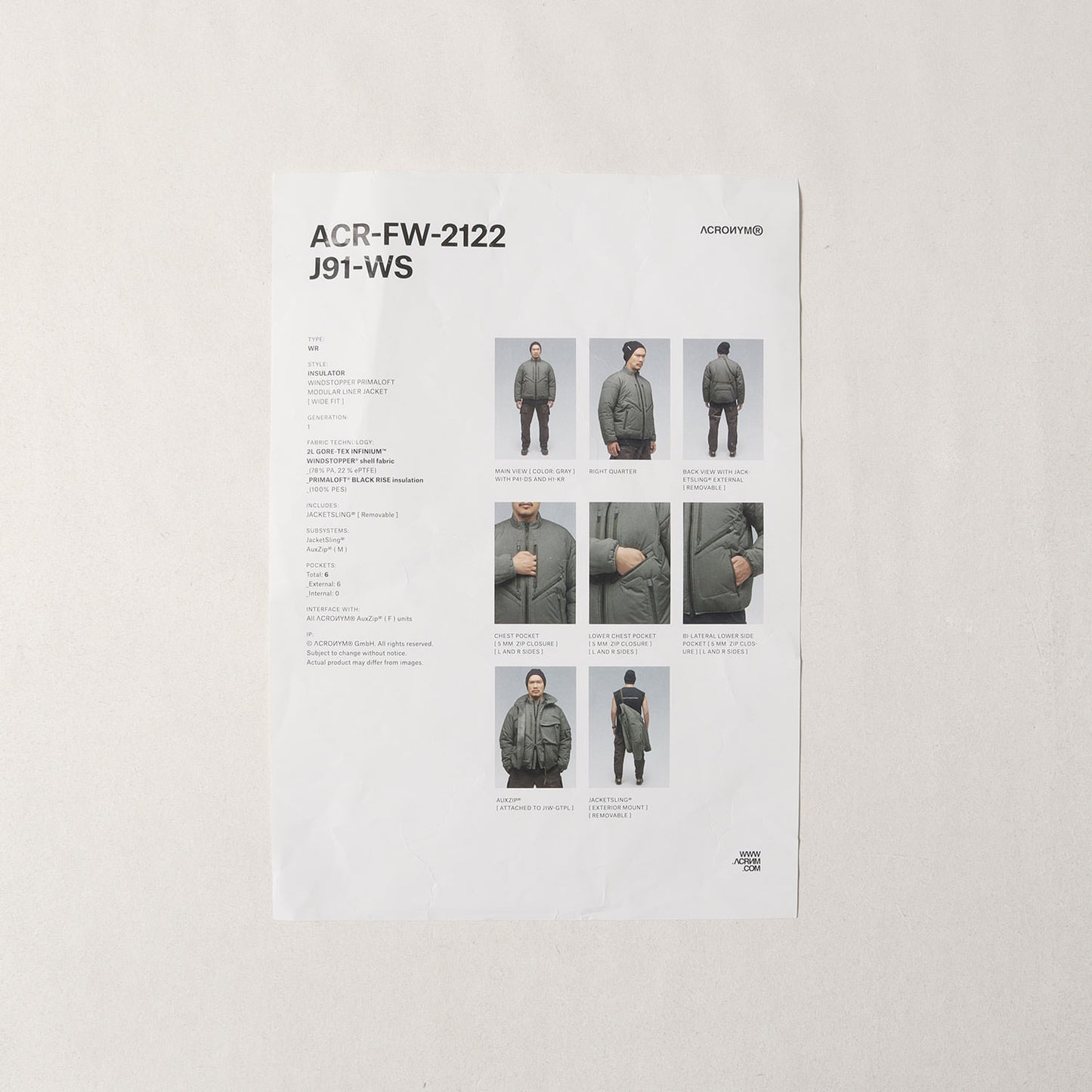 21AW GORE-TEX INFINIUM プリマロフト モジュラー ライナージャケット(J91-WS Windstopper PrimaLoft Modular Liner Jacket)