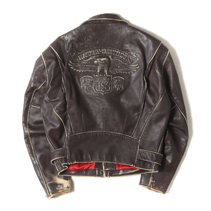 [雰囲気抜群] 90s エンボス イーグル カウレザー ダブル ライダースジャケット USA製