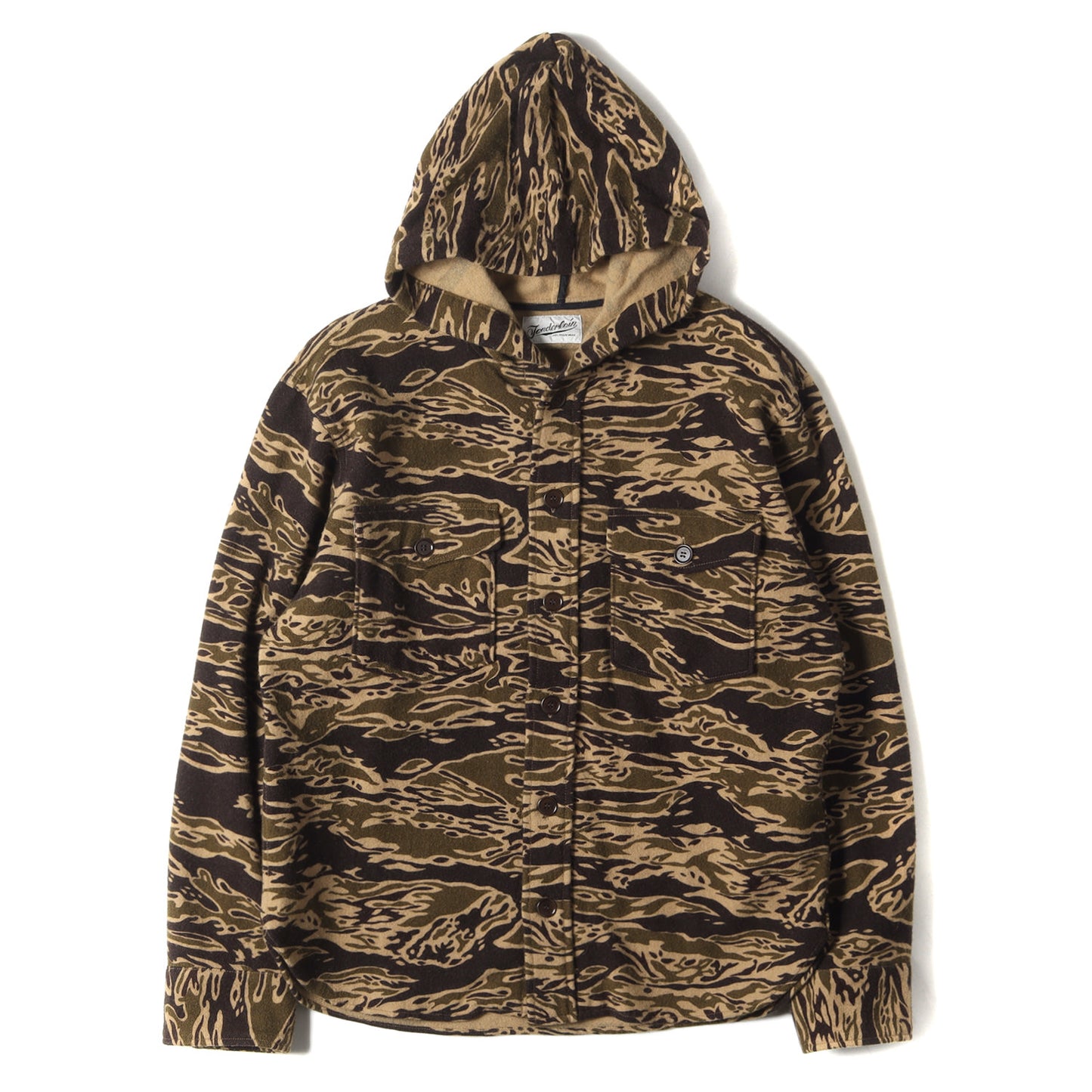 フード付き タイガーカモ ウールシャツ(T-WOOL BAMBOO PARKA SHT)
