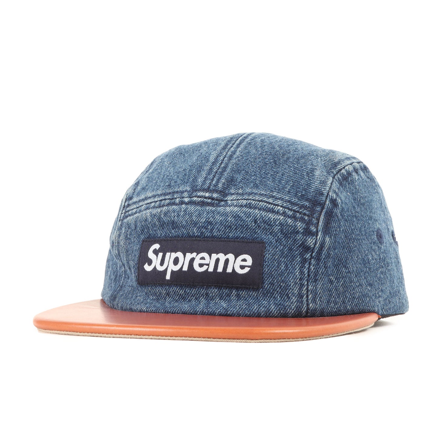 レザーバイザー デニム BOXロゴ キャンプキャップ(Denim Leather Visor Camp Cap)