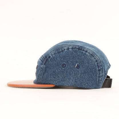 レザーバイザー デニム BOXロゴ キャンプキャップ(Denim Leather Visor Camp Cap)