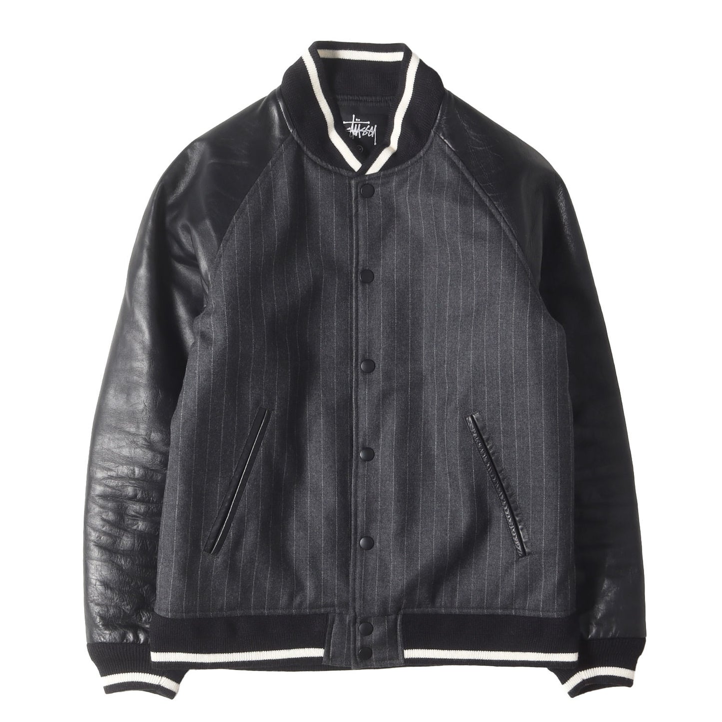 ×fragment design ストライプ 袖レザー ウール スタジャン