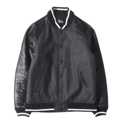 ×fragment design ストライプ 袖レザー ウール スタジャン