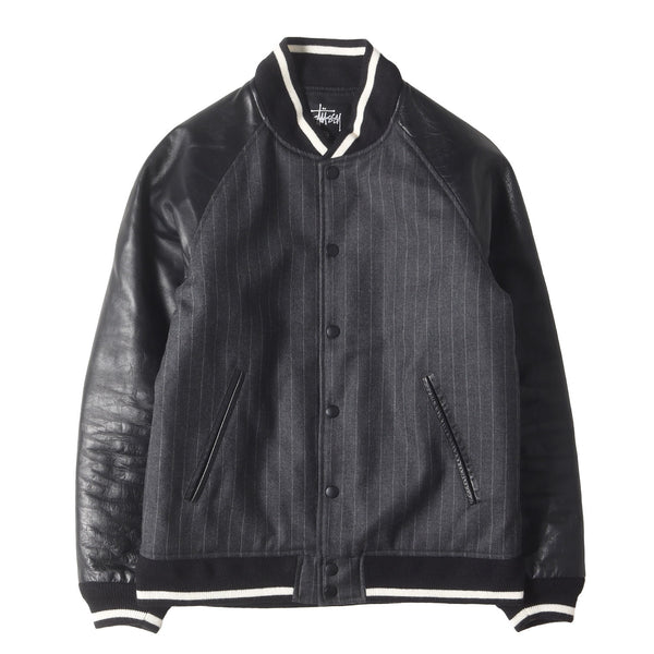 fragment design ストライプ 袖レザー ウール スタジャン - ブランド