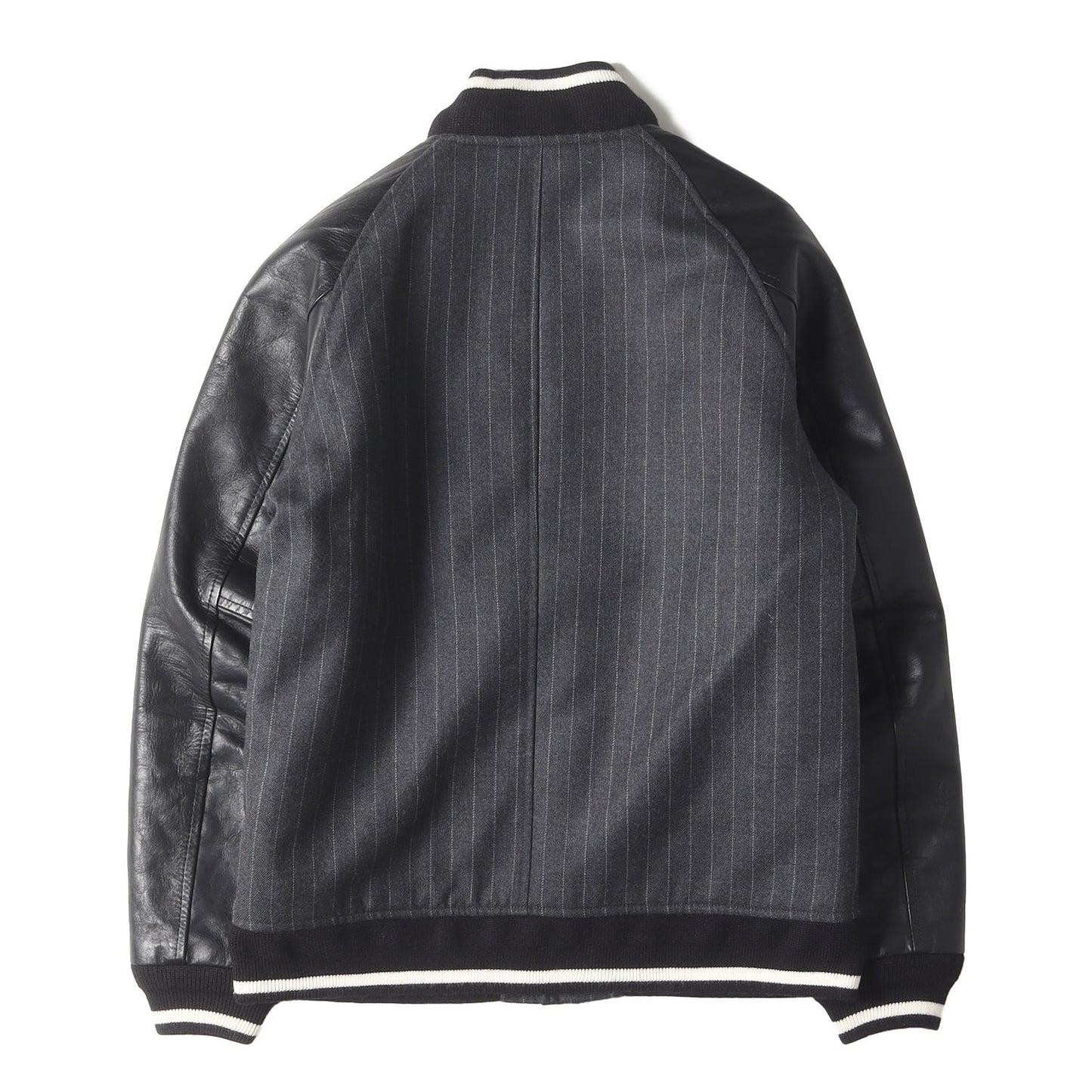×fragment design ストライプ 袖レザー ウール スタジャン