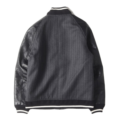 ×fragment design ストライプ 袖レザー ウール スタジャン