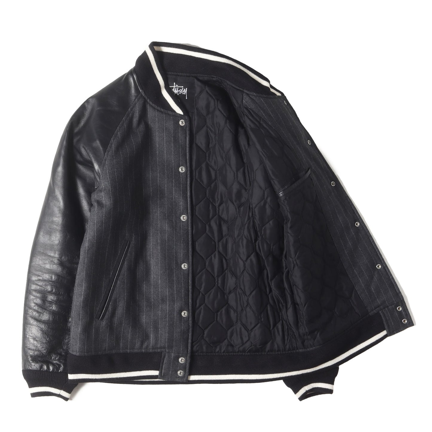 ×fragment design ストライプ 袖レザー ウール スタジャン